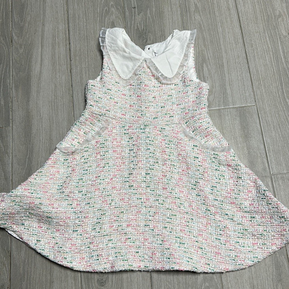 Janie and jack boucle dress with beautiful neck detail. Size 5 lined dressed.